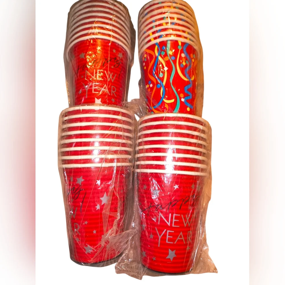 Festive Red New Year Disposable Party Cups - Multipack